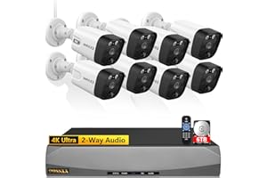 OOSSXX (90 Days Storage & 4K /8.0 Megapixel) 2-Way Audio 130° Ultra Wide-Angle Outdoor PoE Security Camera System Home Security System Video Surveillance