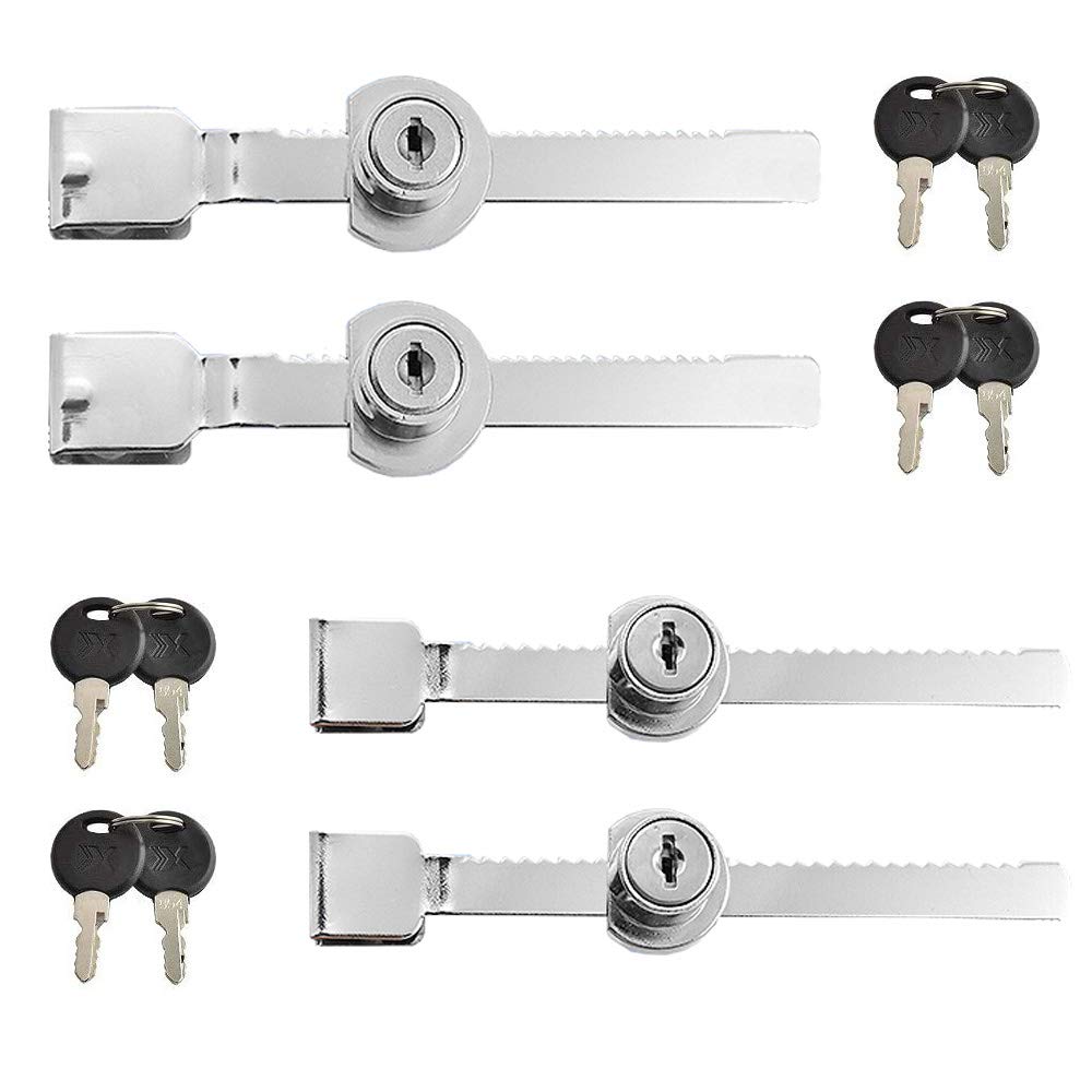 Sliding Glass Cabinet Lock, 4 Pieces Sliding Door Ratchet Lock, Glass Cabinet Lock, Punch Free, for Display Cabinet (The Key is Not Universal)