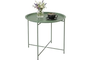 Outsunny 18" Outdoor Side Table with Removable Tray and Folding Legs, Metal Patio Side Table, Indoor Outdoor for Patio, Balco