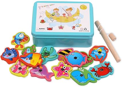 Adeeing Kids Infant Wooden Magnetic Fishing Toy Parent Child Educational Blocks