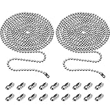 TecUnite 2 Pieces 3.2 mm Beaded Pull Chain Extension with Connector, Each 10 Feet Beaded Roller Chain with 10 Matching Connectors (Silver)