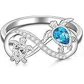 Turtle Ring Sterling Silver Infinity Sea Turtle Rings for Women Mother Daughter Jewelry Blue Sapphire Ocean Wave Longevity Mothers Day Gifts Size 6 7 8 9 10