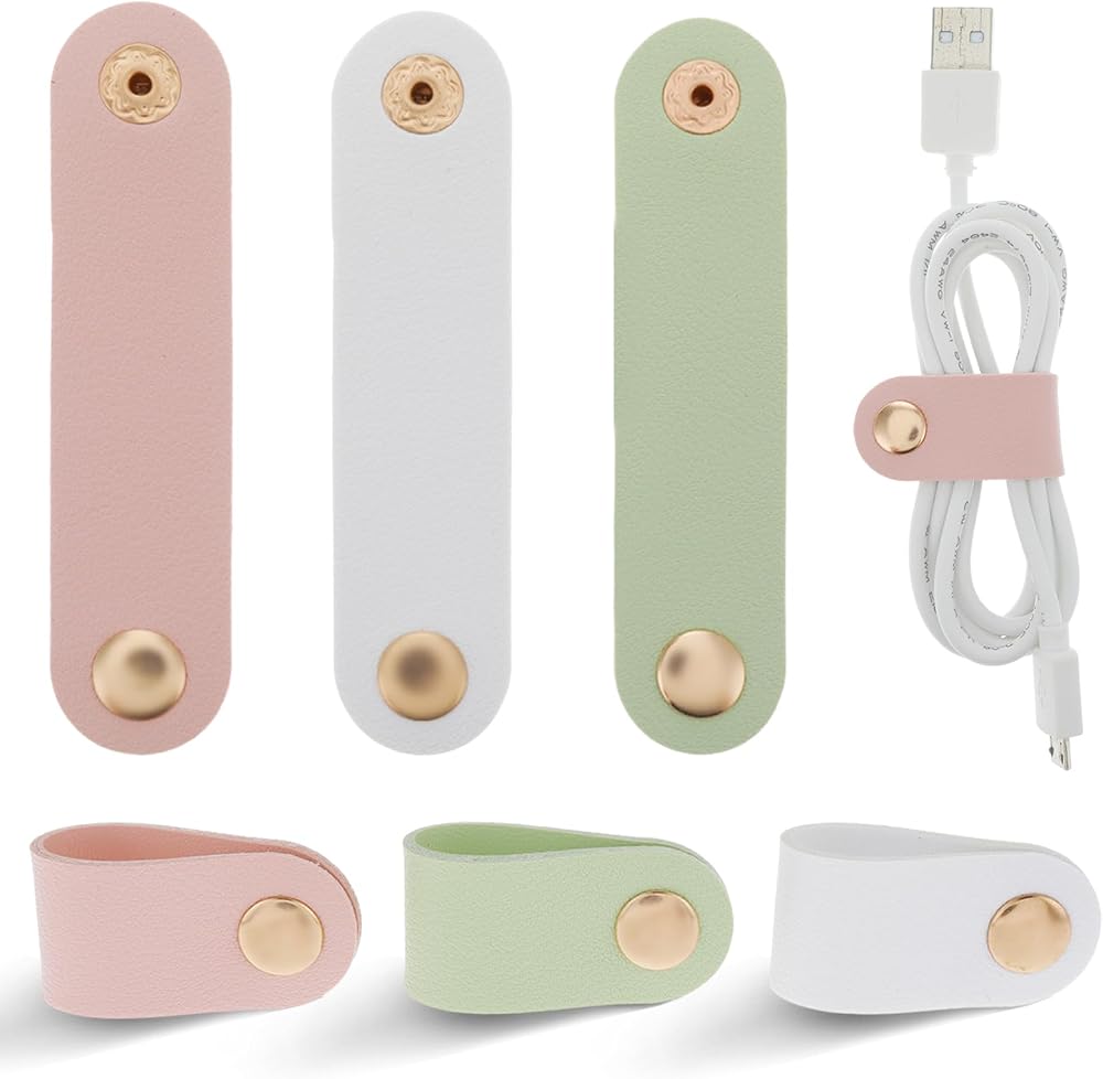 Thinp 6 Pcs PU Leather Cord Organizer Reusable Cable Straps Ties Winder Holder