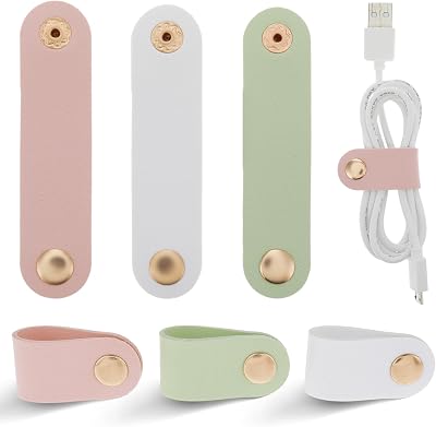 Thinp 6 Pcs PU Leather Cord Organizer Reusable Cable Straps Ties Winder Holder