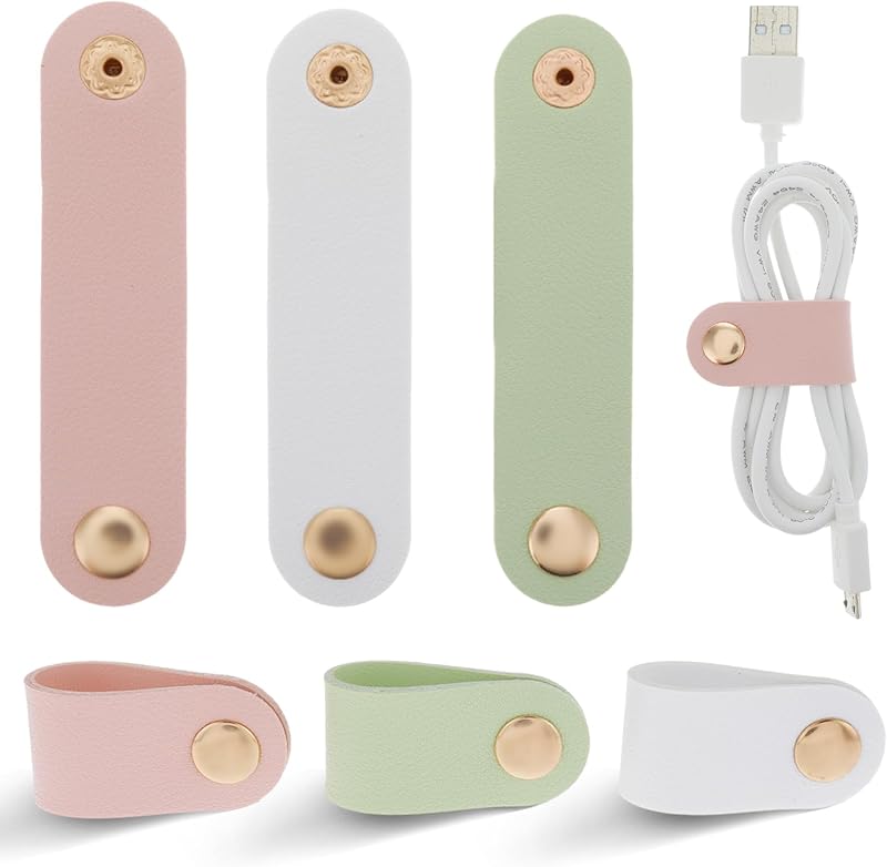 Thinp 6 Pcs PU Leather Cord Organizer Reusable Cable Straps Ties Winder Holder