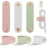 6 Pieces Cord Organizer, PU Leather Cable Organizer Reusable Cable Straps Clips Wire Ties Charging Cord Power Cord Earphone U