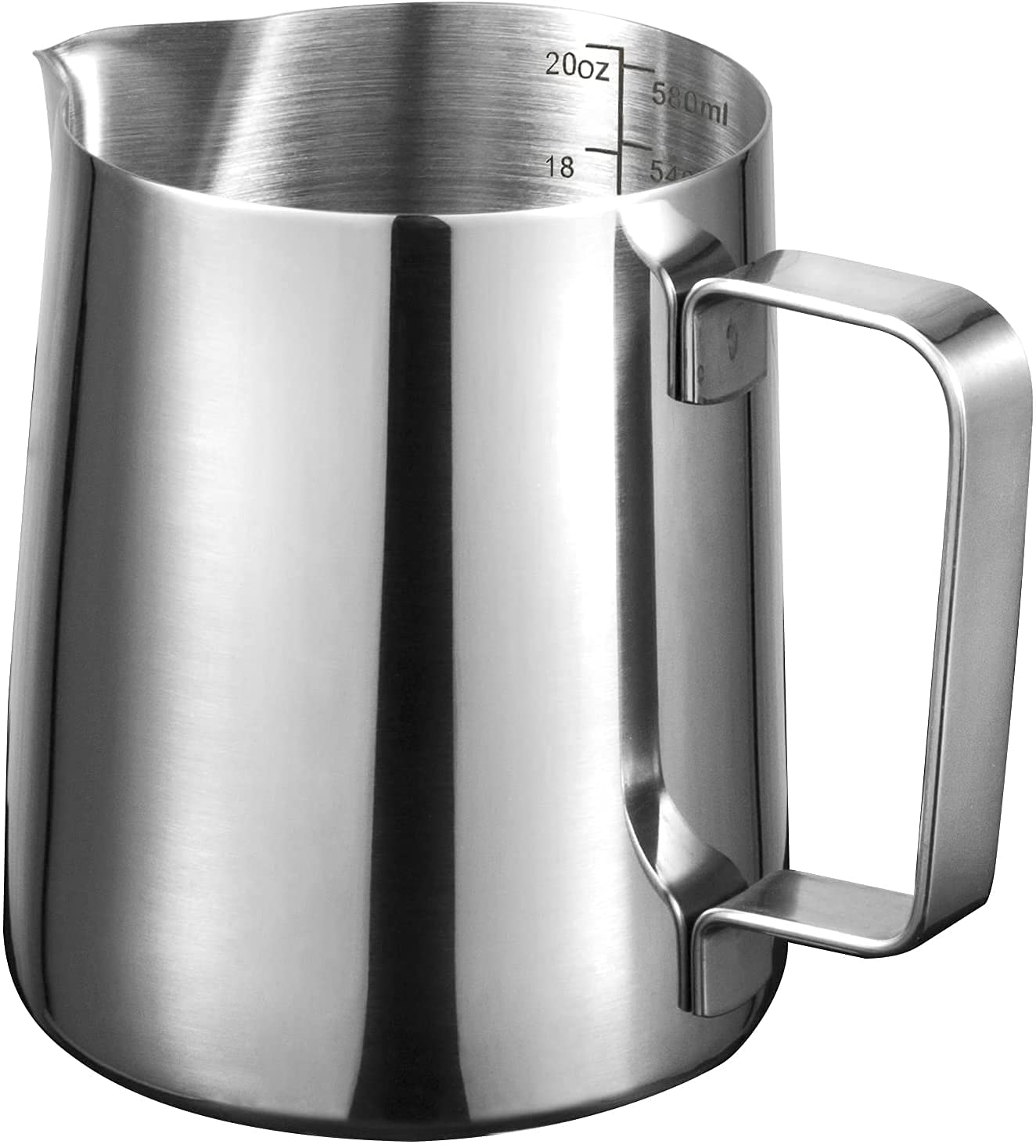 Milk Jug 600ml, 304 Stainless Steel Milk Frothing Pitcher with Scale, 20oz Milk Frother Cup for Barista, Ideal for Espresso, Cappuccino & Latte Art
