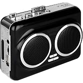 Zipteck USB Cassette Player &amp; MP3 Converter, Portable Speaker | Black, ABS body, audio tape to digital converter, reverse playback, stereo sound, USB or battery powered, headphone jack
