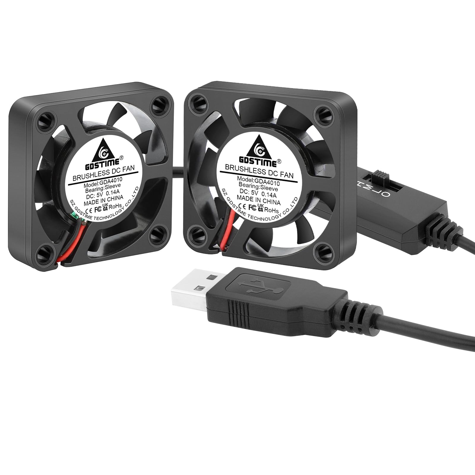 GDSTIME 2PCS 40mm Fan USB DC 5V 4010 Mini USB Computer Fan 40x40x10 mm 4CM Cooling Fans 5500 RPM for Laptop TV box or Small Appliances