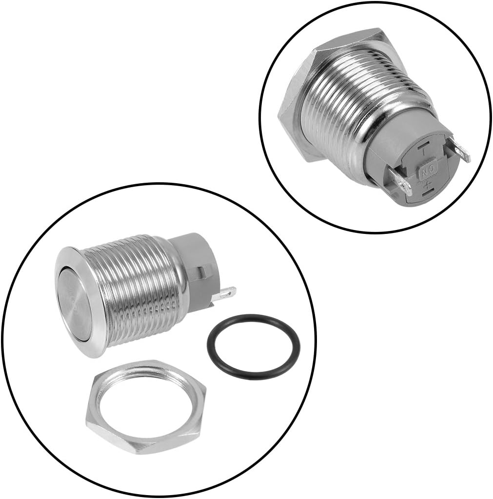 sourcing map Latching Metal Push Button Switch 16mm Mounting Dia 3A SPST 1NO 2 Terminals, Silver, Latching 16mm Flat - Image 3