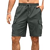 Runcati Mens Cargo Shorts Elastic Waist Drawstring Lightweight Shorts Summer Hiking Casual Shorts with Pockets No Lining