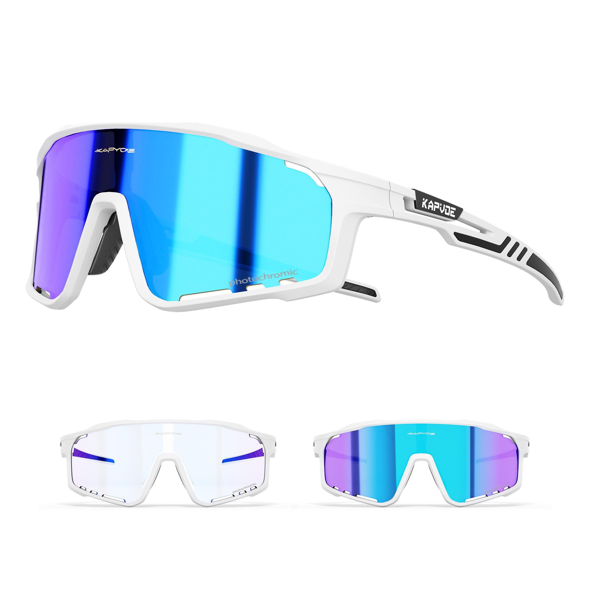KAPVOE Photochromic Sunglasses Cycling Glasses Men Women Mountain Bike MTB Bicycle Blue Black 06