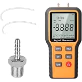 JRangelp Digital Manometer Professional Air Pressure Meter, Dual-Port Gas Pressure Tester Handheld HVAC Manometer 12 Selectable Units Differential Pressure Gauge with Battery &amp; Backlight
