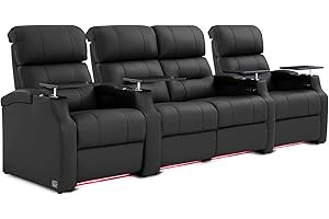 Weilianda Home Theater Seating, Top Grain Leather Sectional Seats Recliner Chair, Zero Gravity Reclining Sofa with Power Headrest 7 Colors Ambient Lighting USB C Charge Row of 4 Loveseat Middle Black