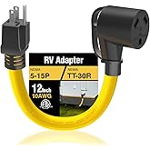 M1A2 30 Amp to 15 Amp 110V RV Adapter Cord 30A to 15A NEMA 5-15P Male to TT-30R Female Electrical Power Dogbone with Grip Han