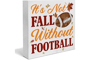 HEIJIE Fall Wood Box Sign Art Desk Decor Football Wood Block Sign It's Not Fall Without Football Sign Decor 5 X 5 Inches for Tabletop Shelf Wall