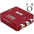 ABLEWE RCA to HDMI,AV to HDMI Converter, 1080P Mini RCA Composite CVBS Video Audio Converter Adapter Supporting PAL/NTSC for TV/PC/ PS3/ STB/Xbox VHS/VCR/Blue-Ray DVD Players, Red