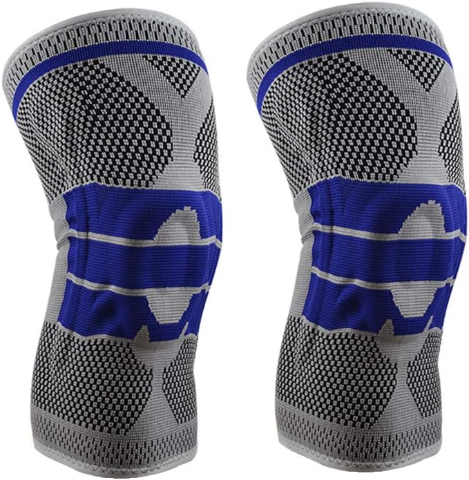Knee Support Compression Sleeve, 2 Pack Elastic Knee Pads / Crashproof Silicone Padded Bracket Knee & Leg Protective Braces for Sports/Athletics/Patella Stabilizer/Meniscus Tear/Arthritis Pain Relief