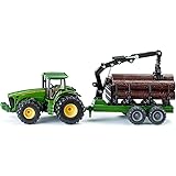 Siku 1954, John Deere Tractor with Forestry Trailer, 1:50, Metal/Plastic, Green, Functional Loading arm and Claw