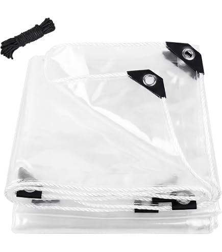 TBXWLRF Clear Tarps With Grommets – 4x8ft Heavy Duty Plastic Tarp For Outdoor, Greenhouse, Garden, Patio – Waterproof & Windproof