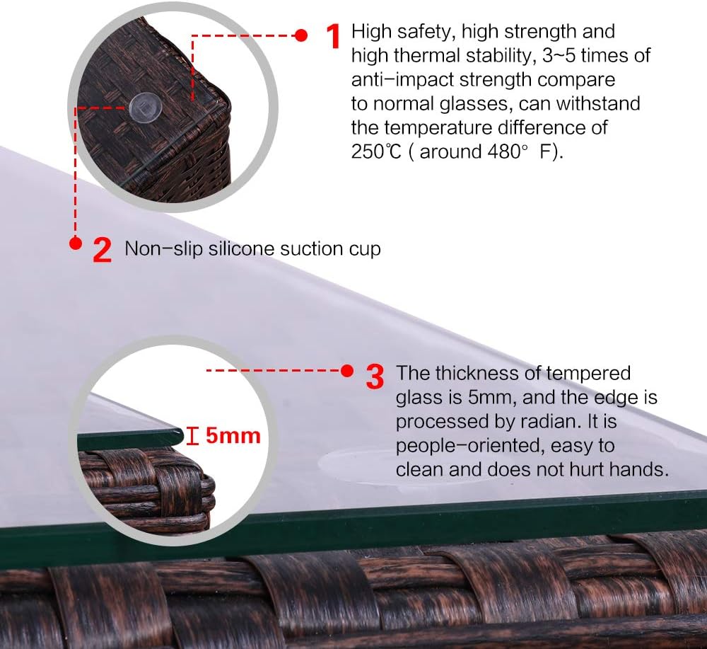 DIMAR garden Outdoor Coffee Table Wicker Patio Furniture Conversation Set Lawn Garden Tea Table Rattan Patio Coffee Tables with Glass Top (Mix Brown 25.2in): Garden & Outdoor