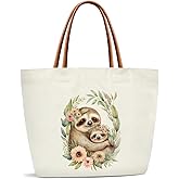 Sloth Gifts Canvas Tote Bag For Women, Cute Tote Bags Reusable Grocery Shoulder Bag for Shopping Work Travel Gym, Motivational Gifts for Halloween Christmas Beach Bags for Sloth Lovers Friends -44