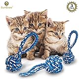 3 Rope Chew Balls for Cats --- Enticing play balls that Relieve Boredom - Dental Treats For Improved Oral Health - 100% Natural, Cotton, soft , machine-washable toys