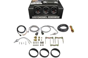GlowShift Black 7 Color Diesel Truck 3 Gauge Kit Set - 60 PSI Boost - 1500F Pyrometer Exhaust Gas Temp EGT - Transmission Tem
