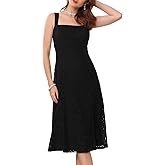 WOMLAYOUT Women's Lace Prom Dress Straps Square Neck Sleeveless Formal Evening Cocktail Midi Dresses