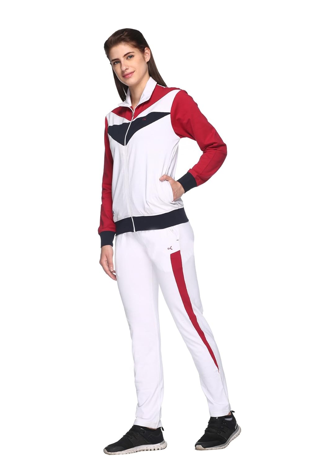 ex10sive women's front zipper cotton lycra blended active wear top and bottom set