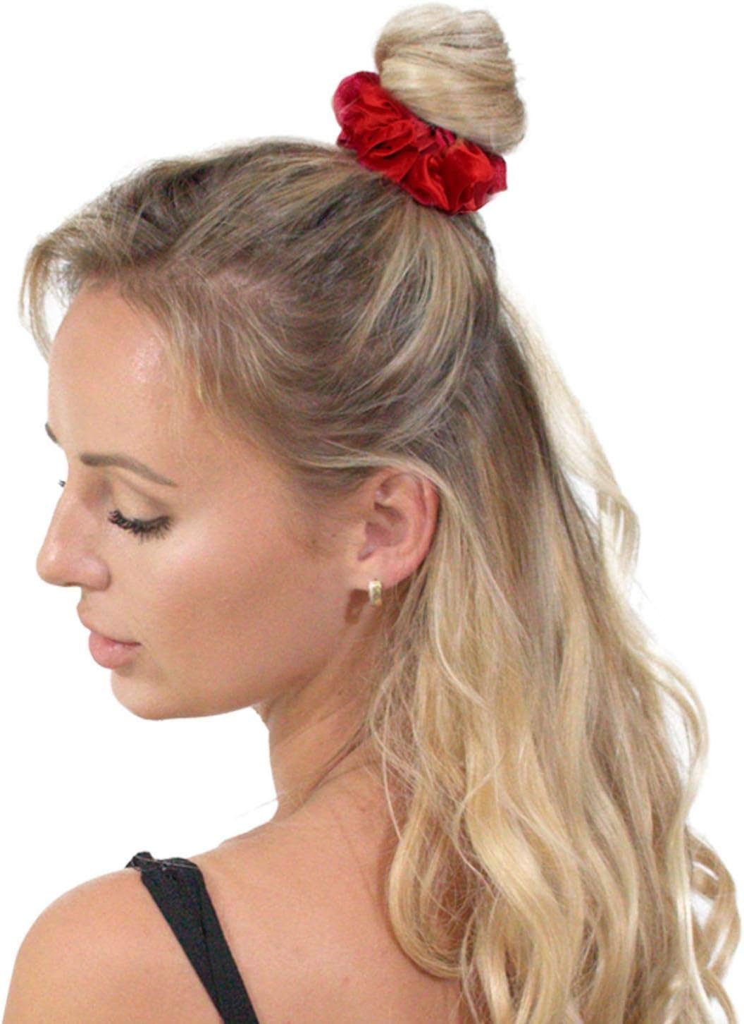 2 PCS Premium Large Hair Velvet Scrunchies Ties Bands Updo Ponytail Bobble Scrunchy Holder for Women Girl Kids Red - Image 3