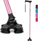 Rehand Folding Adjustable Walking Stick Pink Self Standing Pivot 8-Height