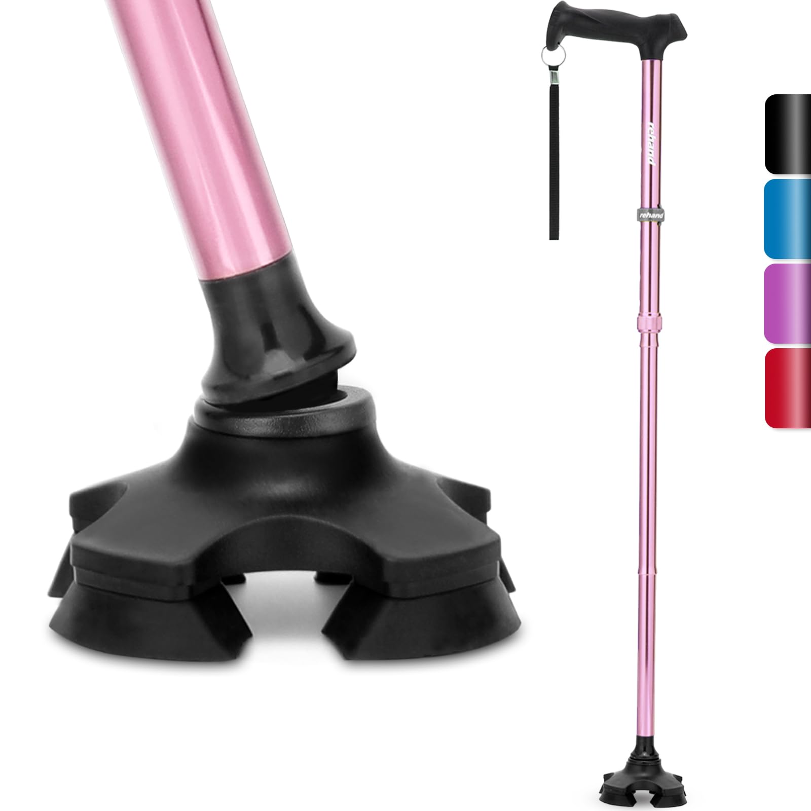 Photo 1 of REHAND Walking Cane for Men & Women - Foldable, Adjustable, Lightweight, Self Standing Pivot Walking Cane, Soft Handle Grip, with Travel Bag, Walking Sticks for Seniors & Adults (Pink)