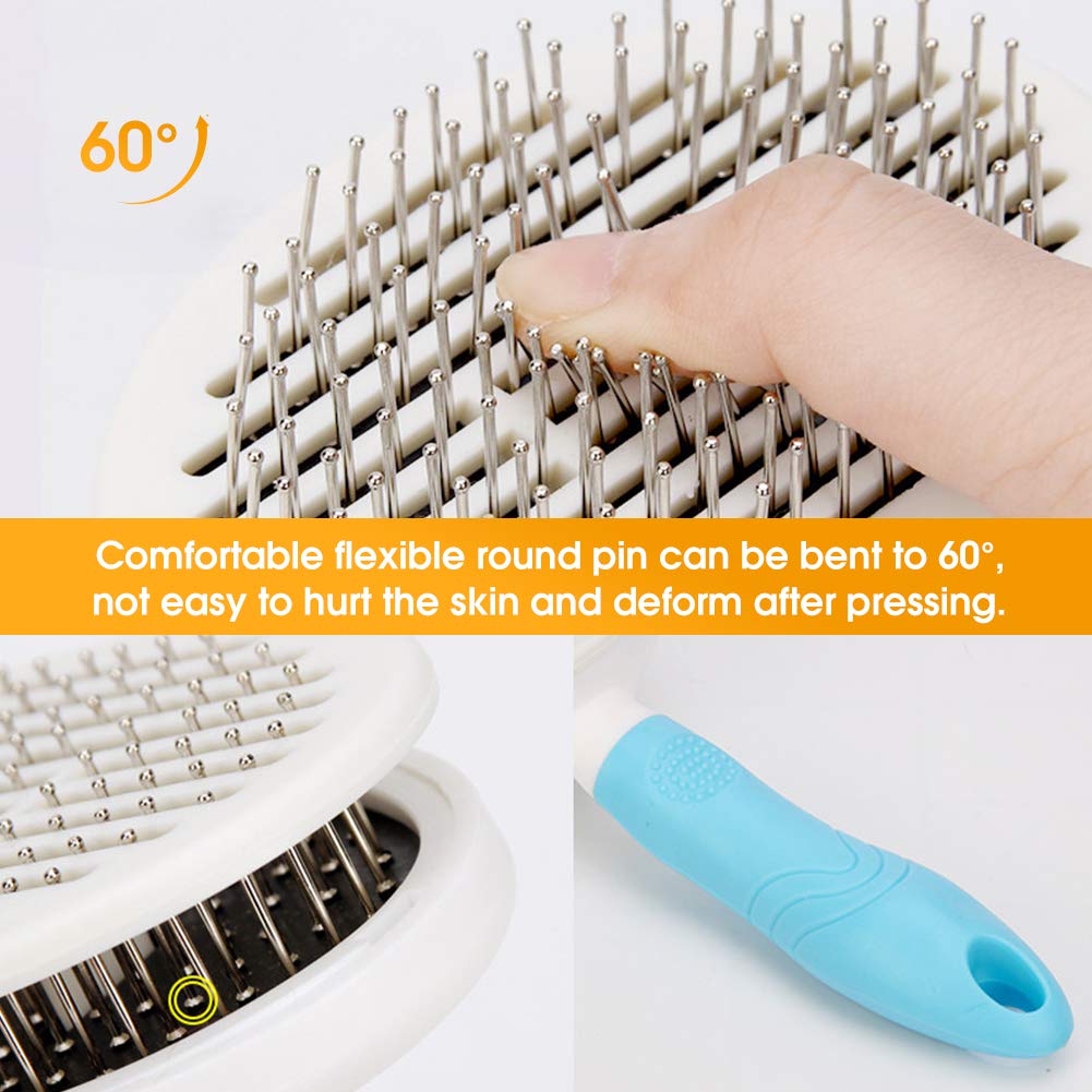 Cat Grooming Dog Brush Pet Brush for Dogs and Cats with Long or Short Hair - Comfortable Self-Cleaning Dog Combs with Rounded Ends Massage Pin Skin-Friendly Dog Shedding Blood Circulation Massage Blue
