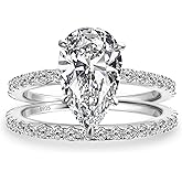 PAFIDDY 3.0CT Pear Cut Wedding Ring Set for Women, S925 Silver Bridal Engagement Rings with 5A CZ Stone, Stackable Promise Ring Set