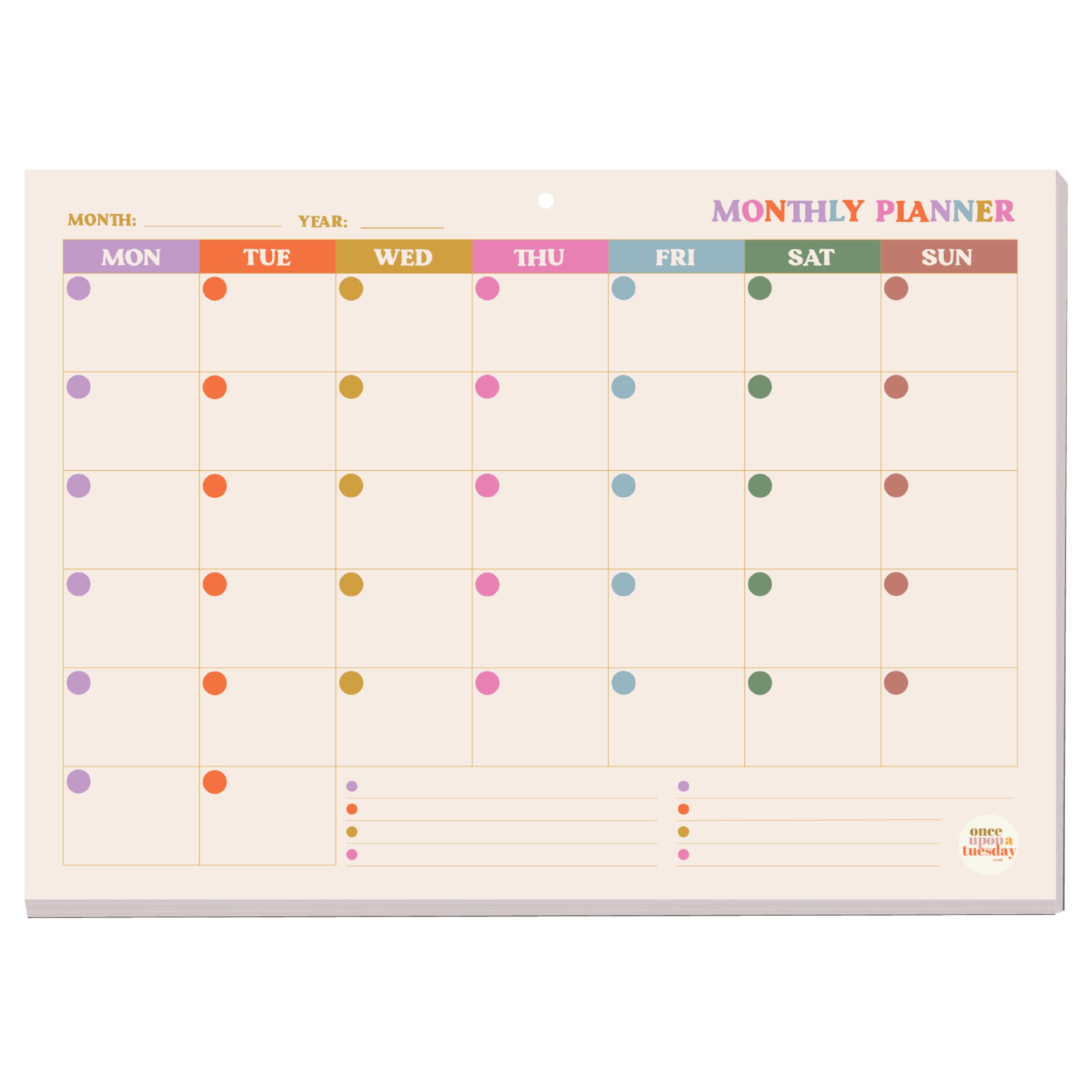 Good Tuesday, A4 Monthly Planner Pad - You Got This, Colourful Design - 52 Tear-away Pages - Undated Planner, Important Notes - 100% Recycled & Recyclable Paper, UK Made