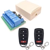 DieseRC DC 12V 24V 4CH Wireless Remote Control Switch DC 6-30V 10A 4-Channels 433Mhz Radio Frequency Relay Receiver with 2 RF Transmitters for Lights Garage Door Motor Awning