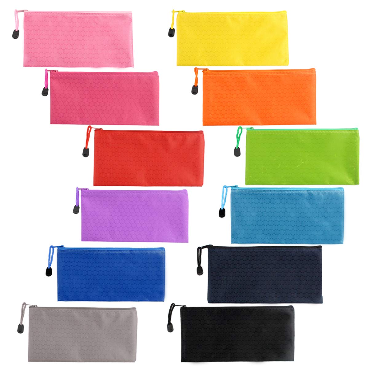 24pcs 12 Colors Zipper Waterproof Bag Pencil Pouch for Cosmetic Makeup Office Supplies and Travel Accessories (12 Colors, A6)