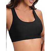 Women Racerback Sports Swim Bra High Neck Bikini Tops Black Workout Bathing Suit Padded Tops Only