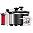 KOOC Small Slow Cooker, 0.65 Quart, Free Liners Included, Upgraded Ceramic Pot, Nutrient Loss Reduction, Sauces, Stews & Dips, Stainless Steel, Black, Round