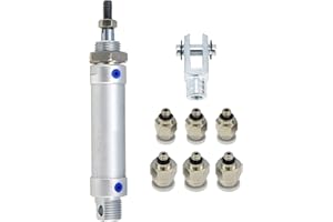 S SYDIEN Pneumatic Cylinder 16mm Bore 25mm Stroke Double Action Single Rod Mini Air Cylinder with Y Connector and 2Pcs Pneumatic Quick Fitting (MAL16x25)