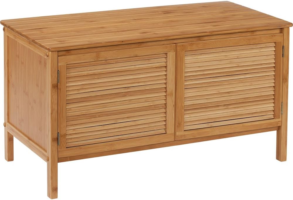 Amazon Com Creativeware Bamboo Ecostyle Louvered 2 Door Storage Low Floor Cabinet Home Kitchen