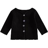 Dewadbow Kids Toddler Girls Lightweight V Neck Cardigan Sweater Long Sleeve Button Down Ruffle Knitwear Casual Knit Sweaters