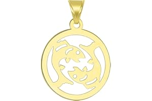 Jewelry America 14k Yellow Gold Dainty Round Pisces Zodiac Symbol Cut-Out Fish Pendant