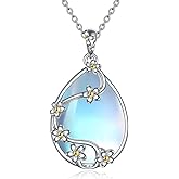 YAFEINI 925 Sterling Silver Moonstone Necklace Filigree Teardrop Pendant Necklace Jewelry for Women Girls