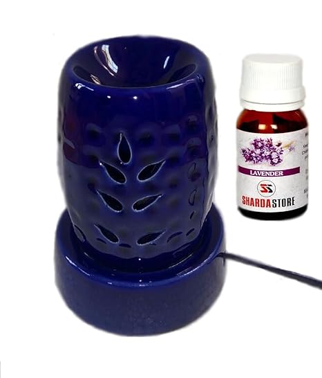 Shardastore Ceramic Electric Aroma Burner with Lavender Oil, 15ml (Blue)
