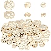 PH PandaHall 90pcs Flat Round Connector Charms 24K Gold Plated Links 3 Styles Brass Pendants Textured Disc Charm Links Metal Coin Charms for Earring Necklace Bracelet Jewelry Making 6/8/12mm