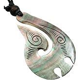 Swimmi Mother of Pearl Necklace, Hand Carved Tribal Māori Fish Hook Necklace, Handmade Seashell Necklaces for Women Men (AA225)