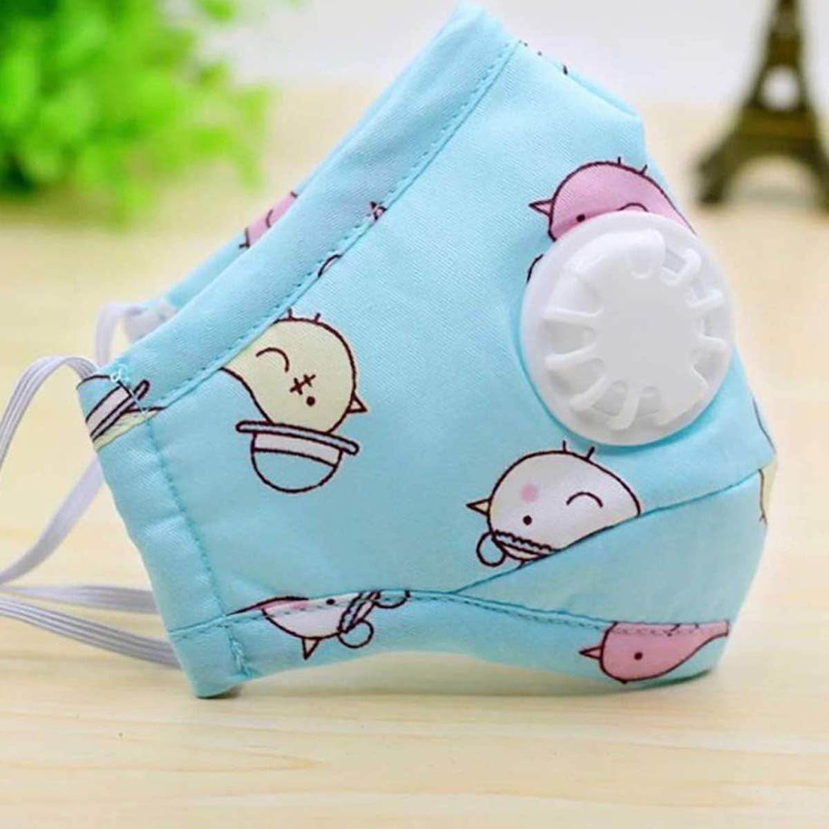 Winter Children Kids Dustproof Washable Cotton N95 Mouth Mask Cartoon Car Strawberry Printed Adjustable Respirator With Breath (Light Blue - (Age 3-10))