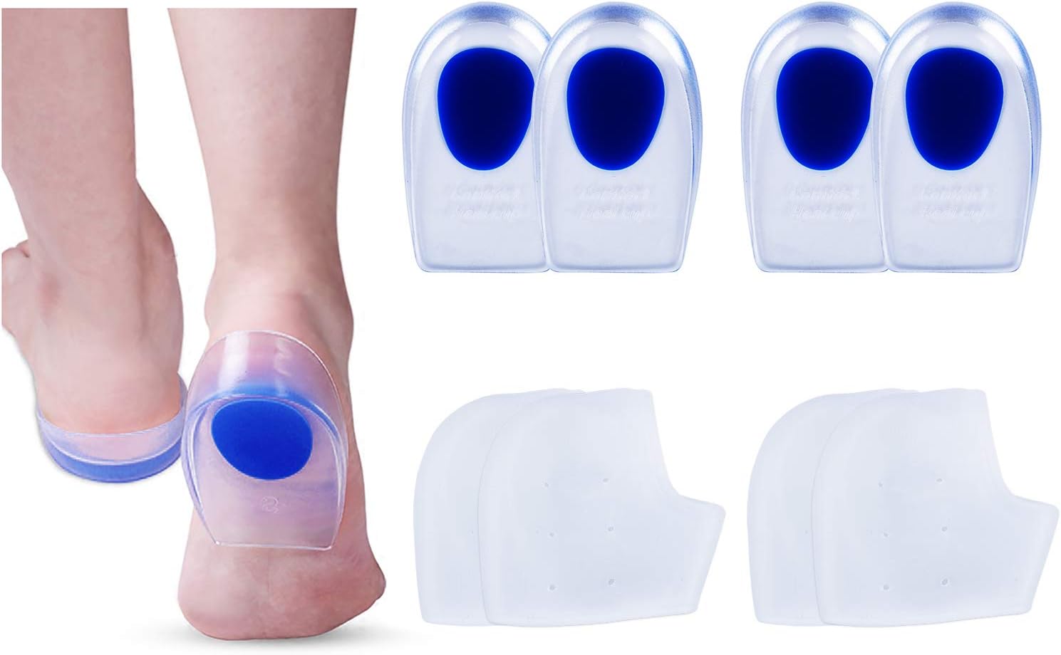 4 Pairs Heel Cups Plantar Fasciitis Inserts Pads, Gel Heel Protectors for Heel Pain, Silicone Heel Cushion and Cups, Pad for Plantar Fasciitis for Women & Men: Health & Personal Care